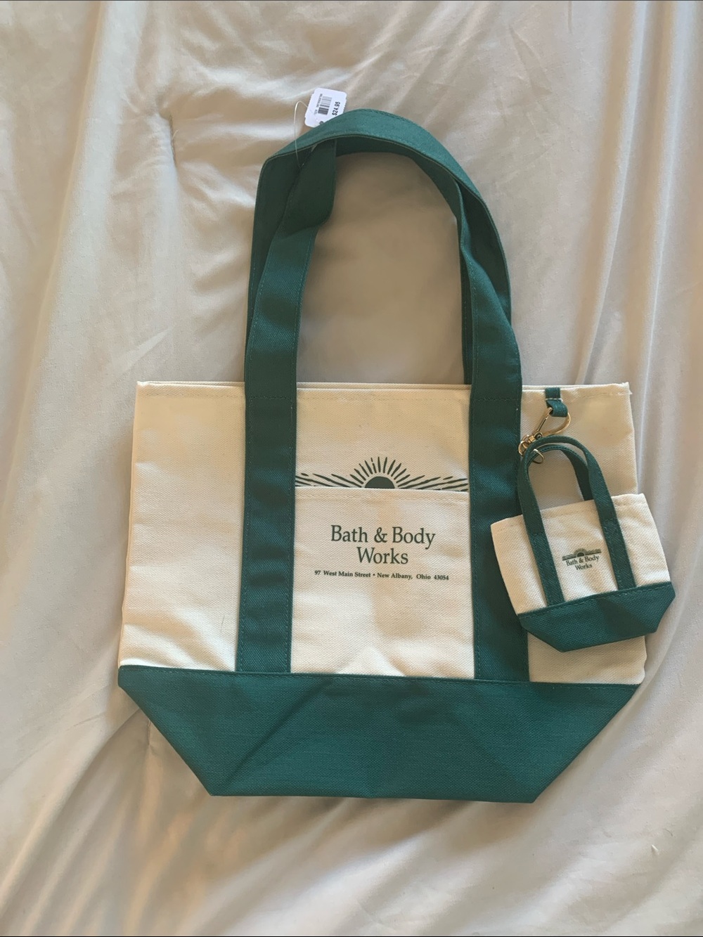 Bath & Body Works Cream Tote with Green Accents
